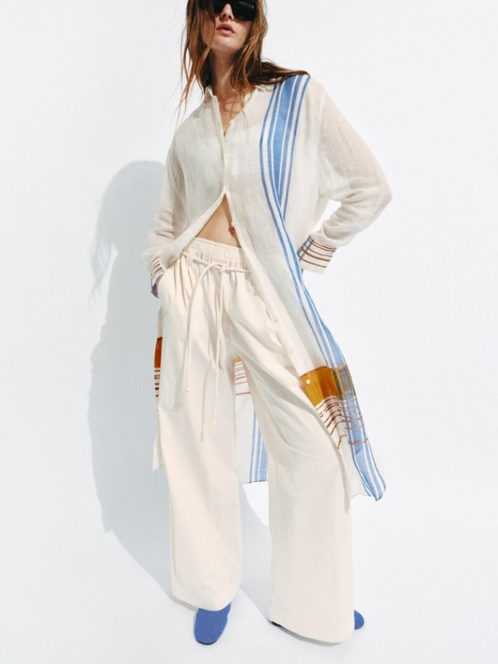 Zara Zw Collection Ecru Poplin Pants M